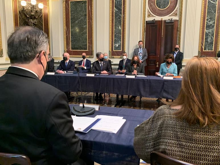 Autoridades de México y Estados Unidos, encabezadas por el canciller Marcelo Ebrard y la vicepresidente Kamala Harris, respectivamente, dieron inicio al Diálogo Económico de Alto Nivel. (TWITTER)