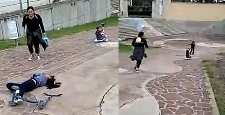 La mujer se volvió viral luego de compartir el video en el que se le ve intentar 'dividirse' para cuidar de sus hijas en un parque de Durango (CAPTURA)
