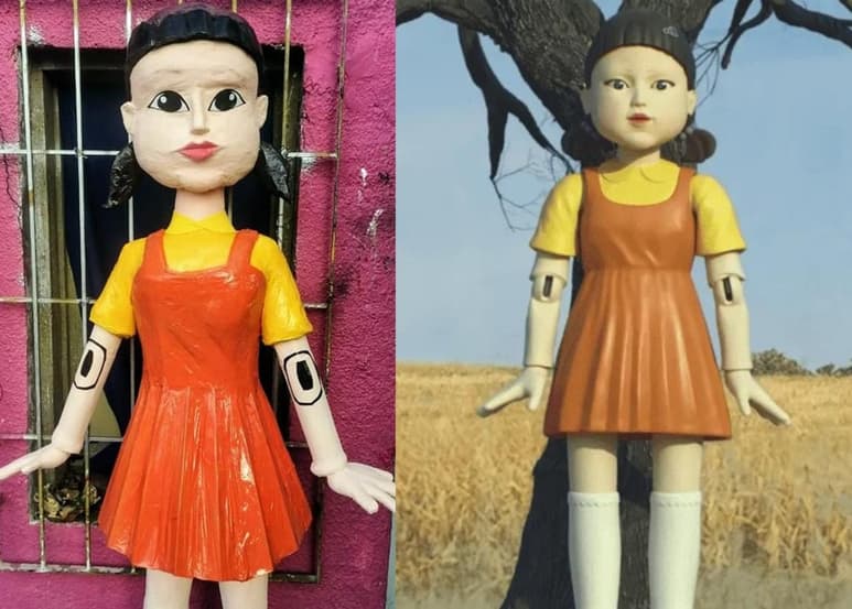 La popularidad de la serie de Netflix ha sido tal que incluso la piñatería ubicada en Reynosa, Tamaulipas, le dedicó una de sus ceraciones a la muñeca que forma parte del 'Juego del Calamar' (FACEBOOK)