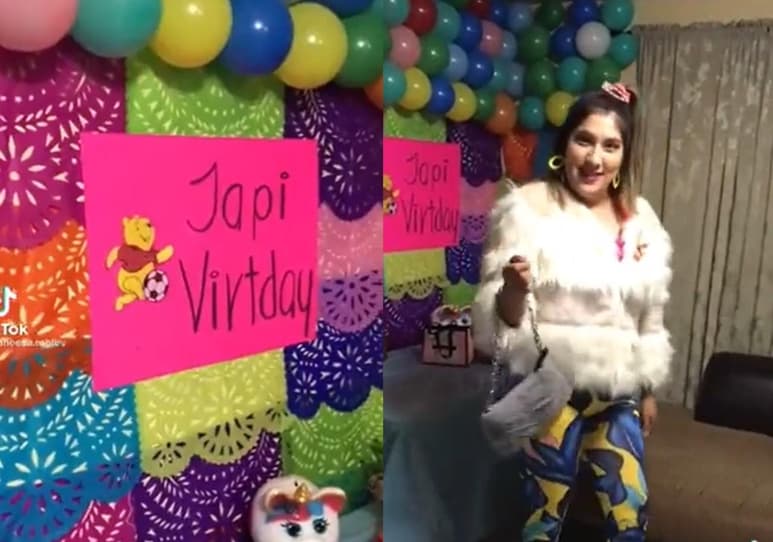 Los atuendos y decoración vistos en la fiesta de la joven, pertenecían a la temática de 'nacos', según ella (CAPTURA)
