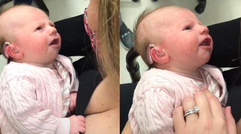 La reacción de la bebé al escuchar por primera vez a su mamá, ha conmovido a internautas (CAPTURA)