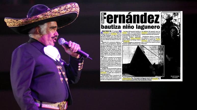 El fallecido cantante, Vicente Fernández, y su esposa Doña María del Refugio Abarca bautizaron a un lagunero el 26 de enero de 1999 en la parroquia de la Sagrada Familia de la Colonia Las Rosas de Gómez Palacio, Durango.