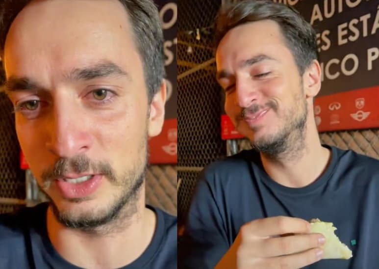Al probar el sabor de los tacos, el hombre no pudo evitar derramar lágrimas de 'felicidad' (CAPTURA)