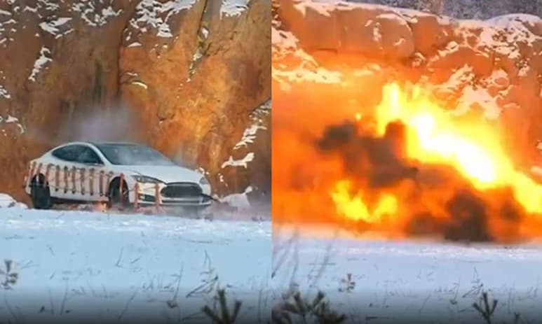 Después de enterarse que la reparación de su Tesla costaría más de 22 mil dólares, el hombre prefirió explotar el auto para luego compartir el momento en YouTube (CAPTURA)