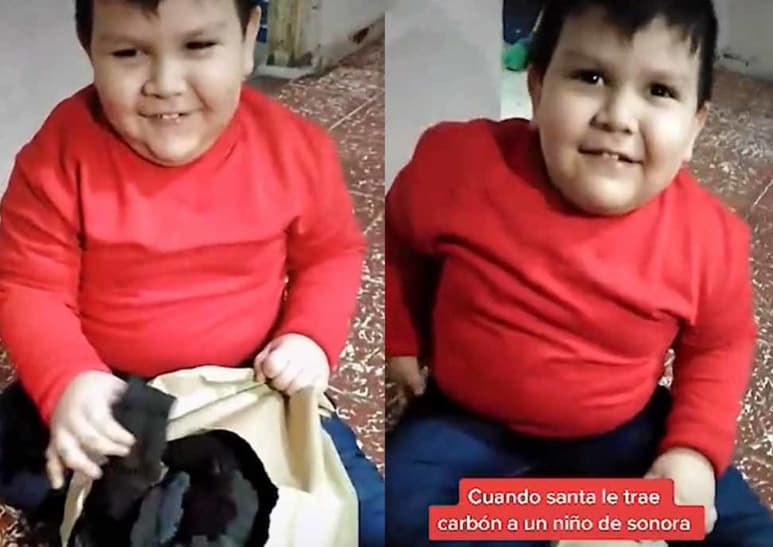 El menor se mostró 'feliz' con el carbón que le 'trajo Santa', planeando de inmediato hacer una carnita asada con éste (CAPTURA)