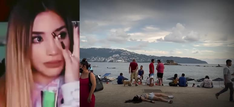 La 'influencer' fingió desmayarse en Acapulco para cumplir un reto, sin embargo, fue ignorada por los visitantes y lugareños que se encontraban en el lugar (CAPTURA)