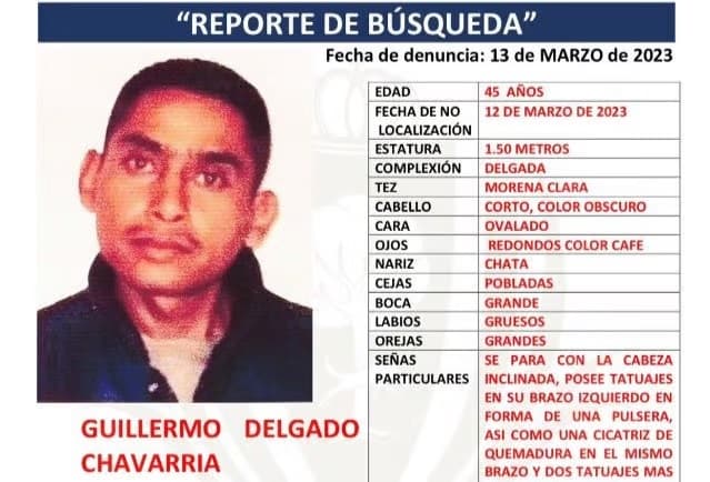Guillermo mide 1.50 metros de altura, es delgado, y tez morena, cabello corto y color obscuro, cejas pobladas.