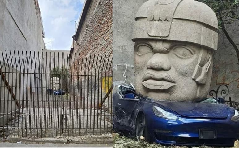 Cabeza Olmeca sobre Tesla (CAPTURA)