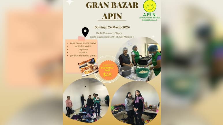 Nuevamente, la asociación Pro-Infancia Neurogénica (APIN) lanza una invitación para acudir a su nuevo bazar, que tiene como finalidad apoyar a los pacientes con espina bífida.