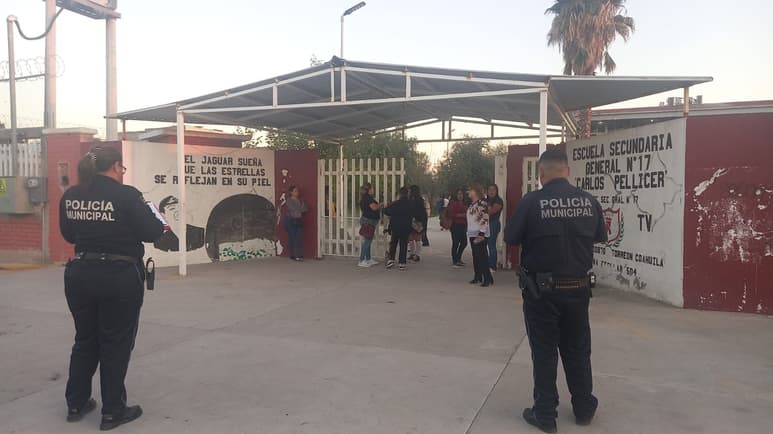 Policía Municipal atiende reporte de amenazas de tiroteo en secundaria de Torreón