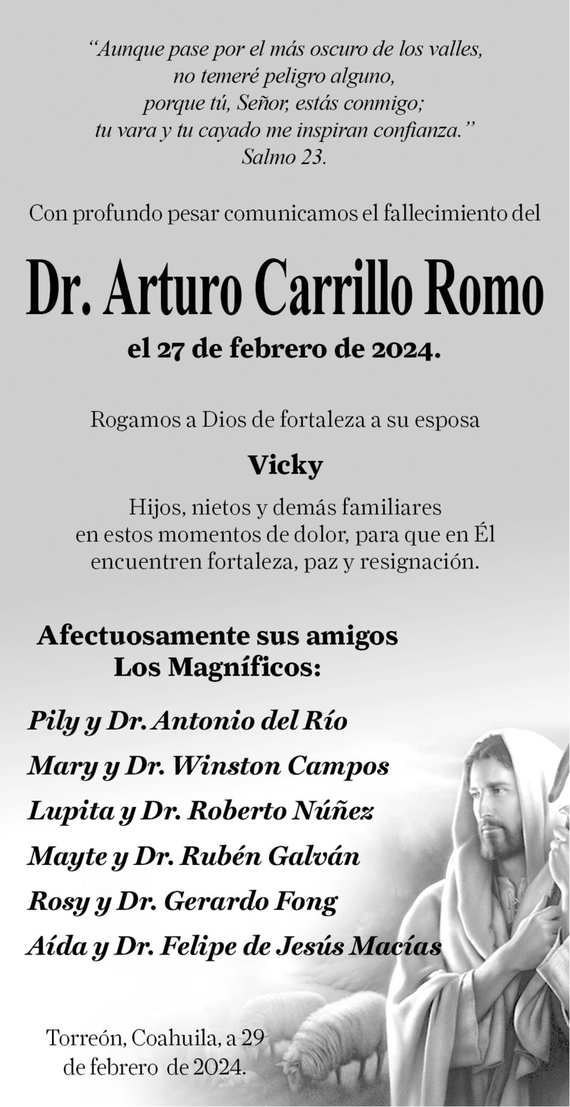 CONDOLENCIA; DR. ARTURO CARRILLO ROMO