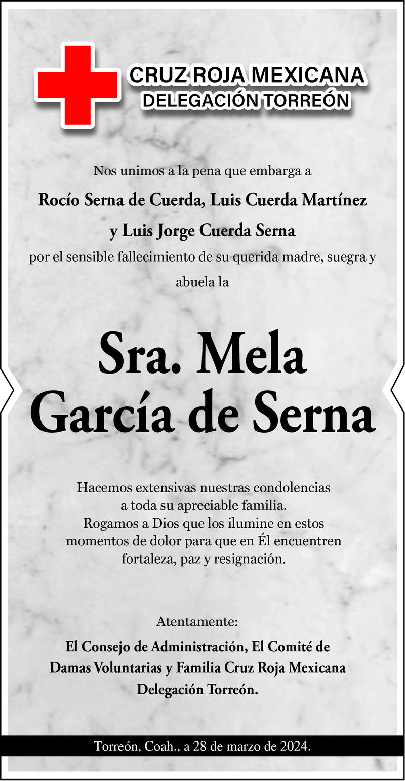 CONDOLENCIA: Mela García de Serna