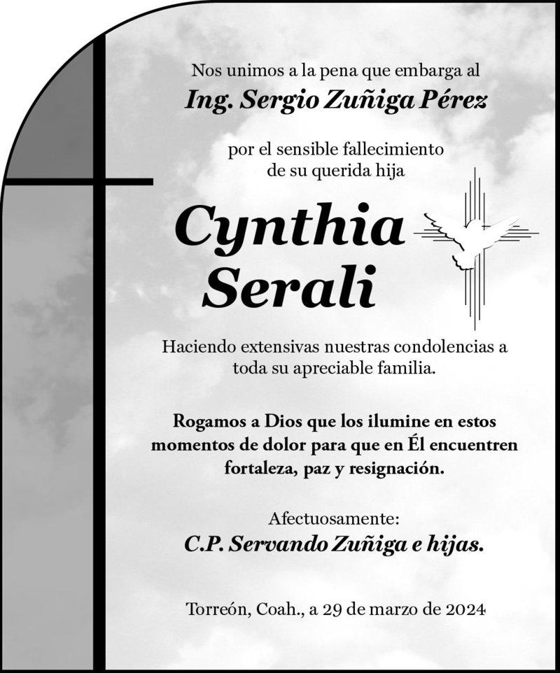 CONDOLENCIA: Cynthia Serali