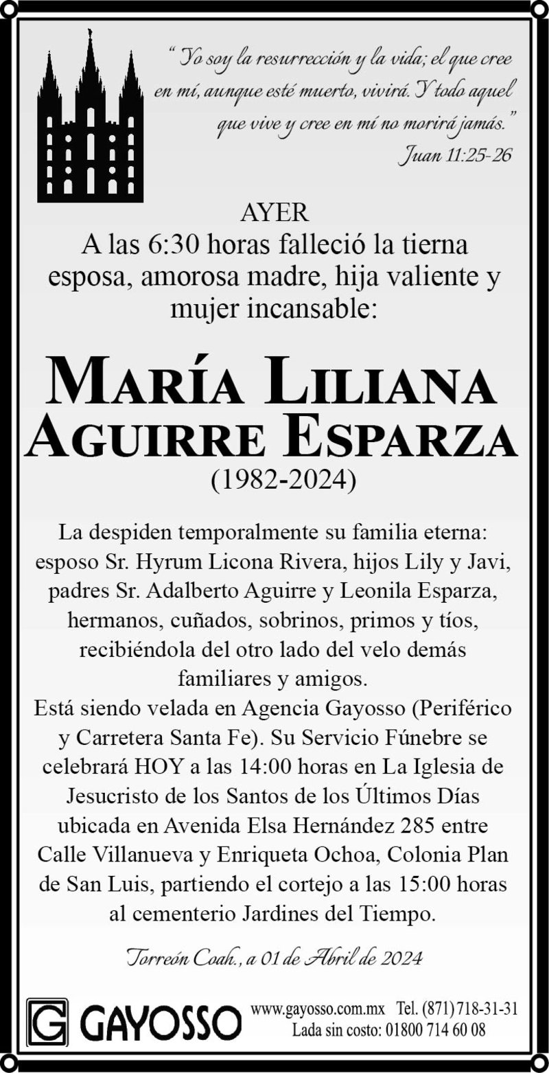 ESQUELA María Liliana Aguirre Esparza