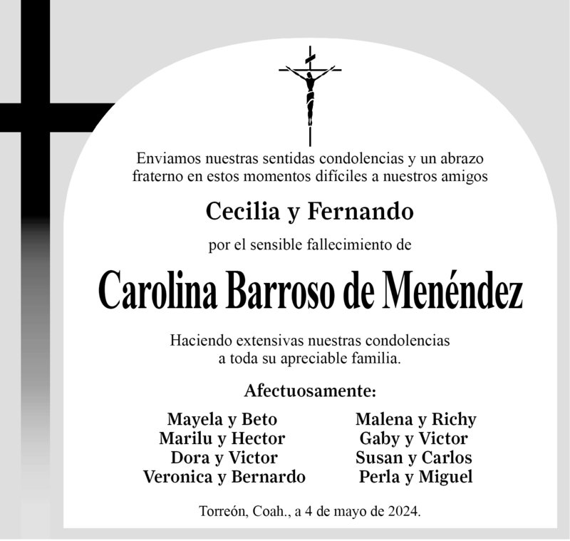 CONDOLENCIA: Carolina Barroso de Menendez