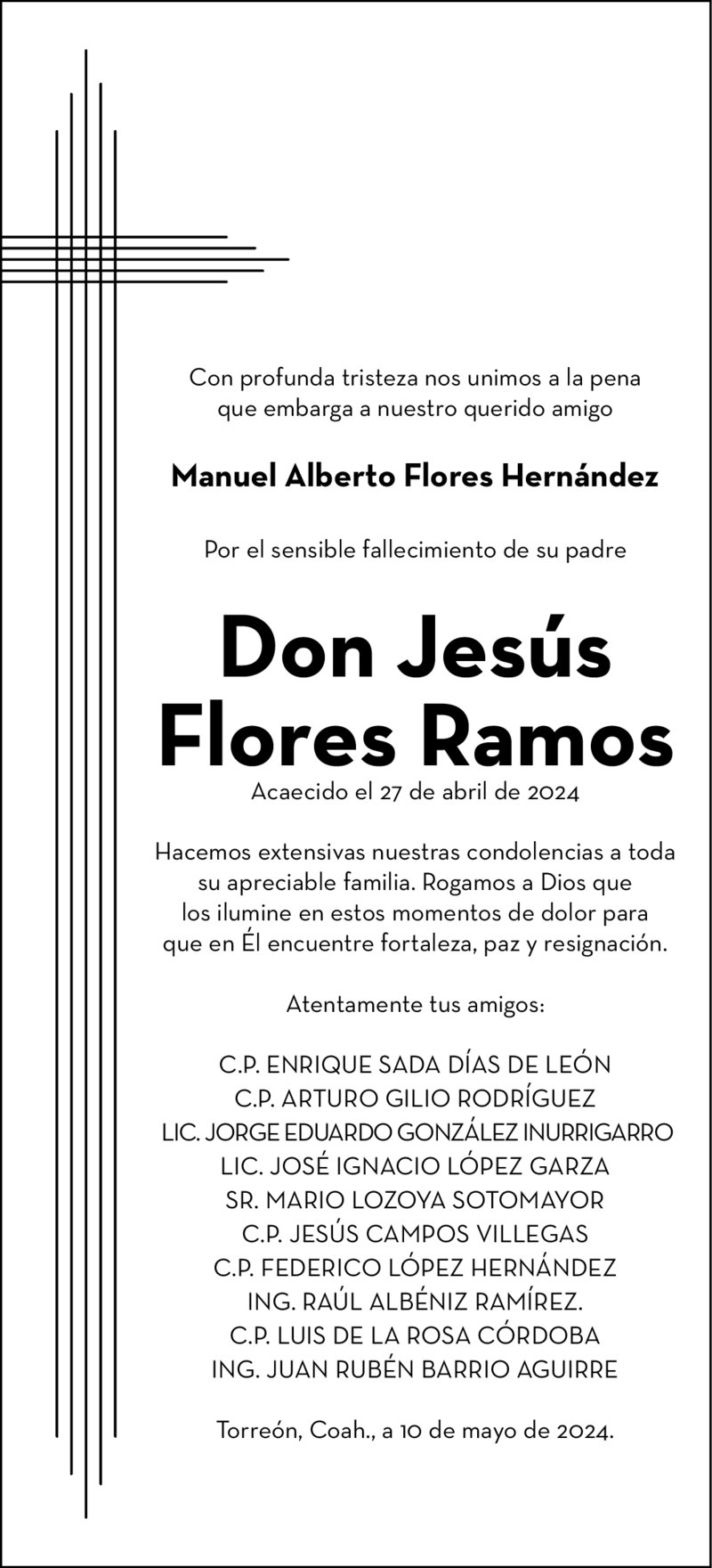 Condolencia: Don Jesús Flores Ramos