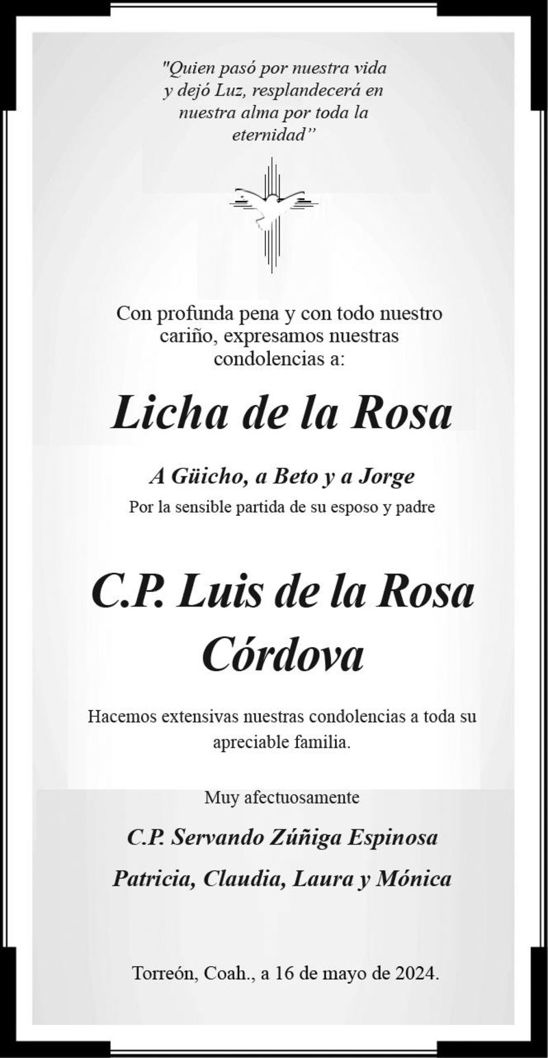 CONDOLENCIA DON LUIS DE LA ROSA CÓRDOVA
