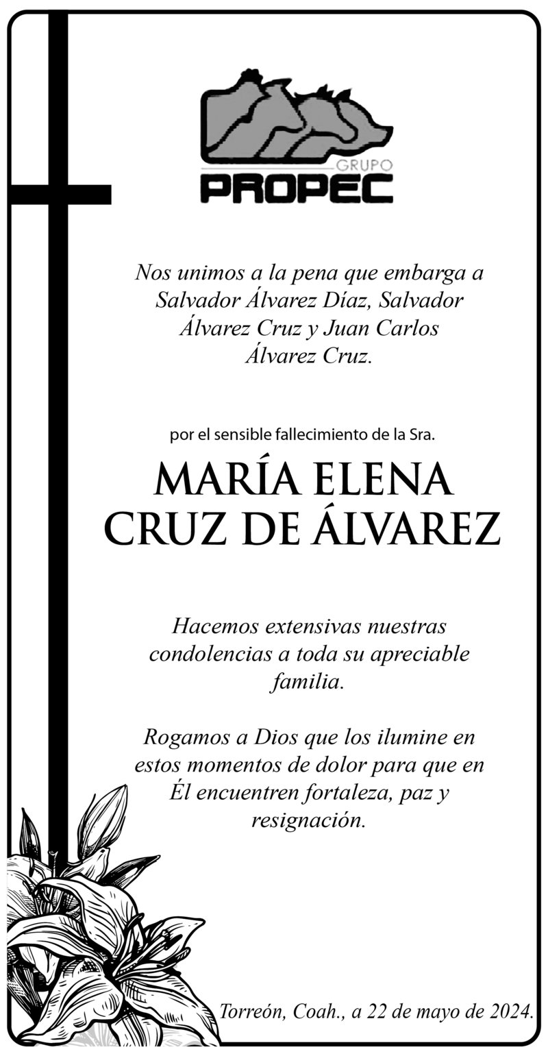 Condolencia: Sra. MARIA ELENA CRUZ ALVAREZ