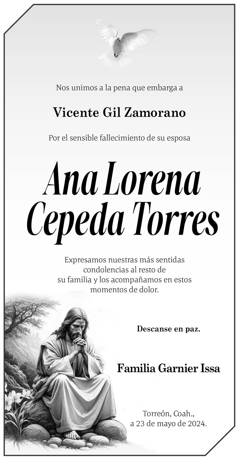 Condolencia: Ana Lorena Cepeda Torres de Familia Garnier Issa