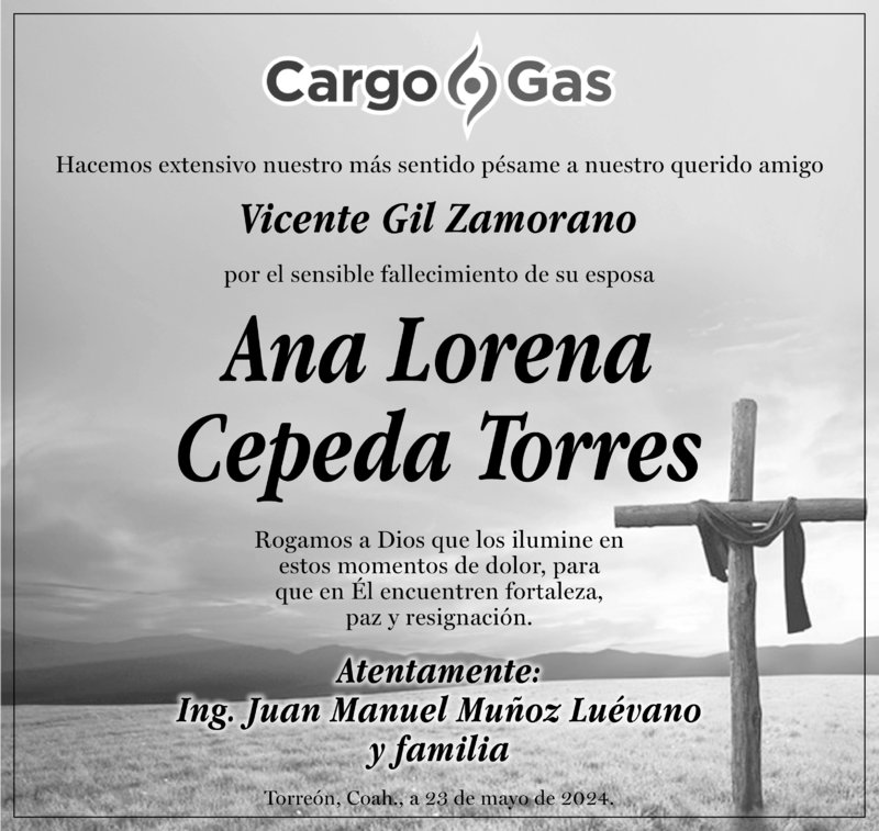CONDOLENCIA: Ana Lorena Cepeda Torres de CARGOGAS