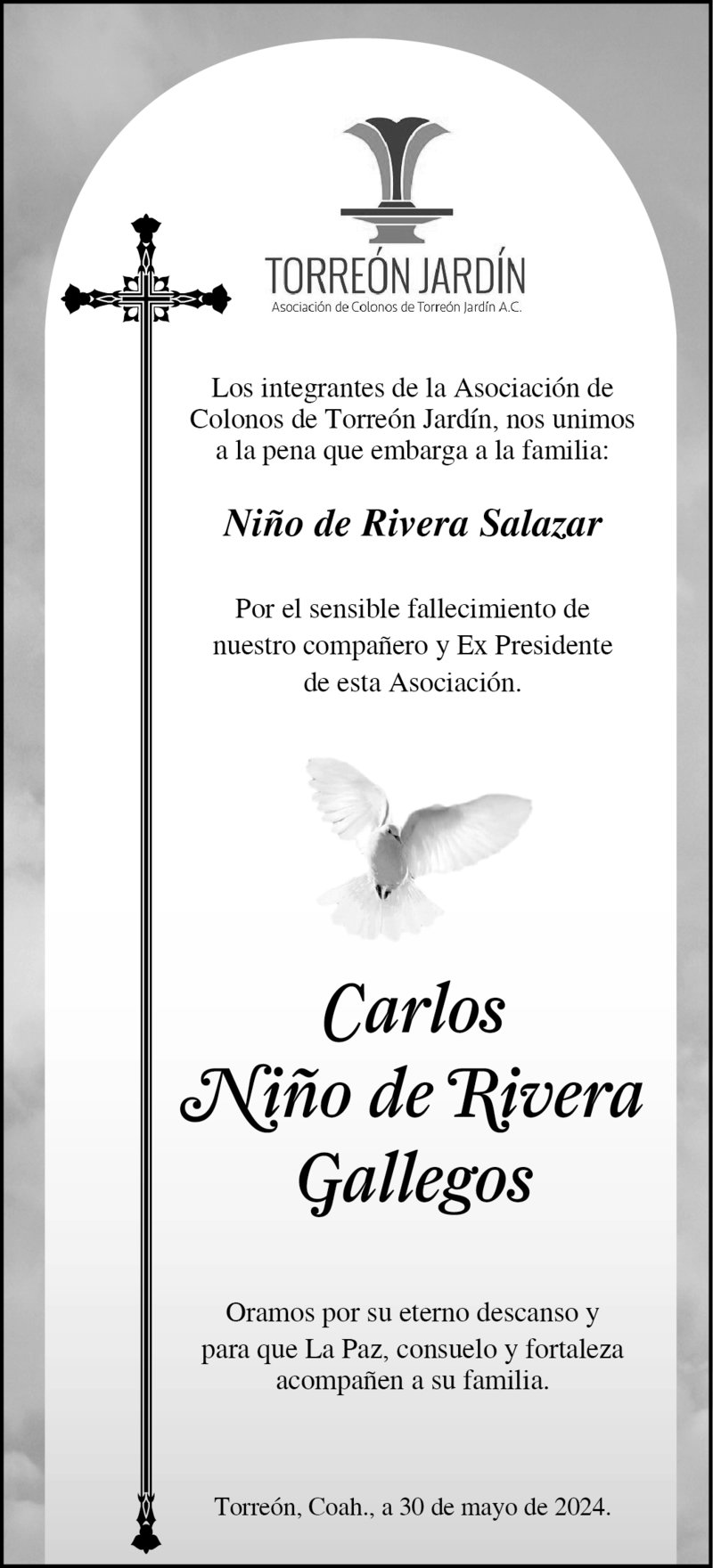 CONDOLENCIA CARLOS NIÑO DE RIVERA GALLEGOS