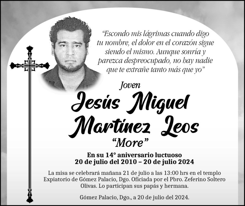 IN MEMORIAM JOVEN JESUS MIGUEL MARTINEZ LEOS