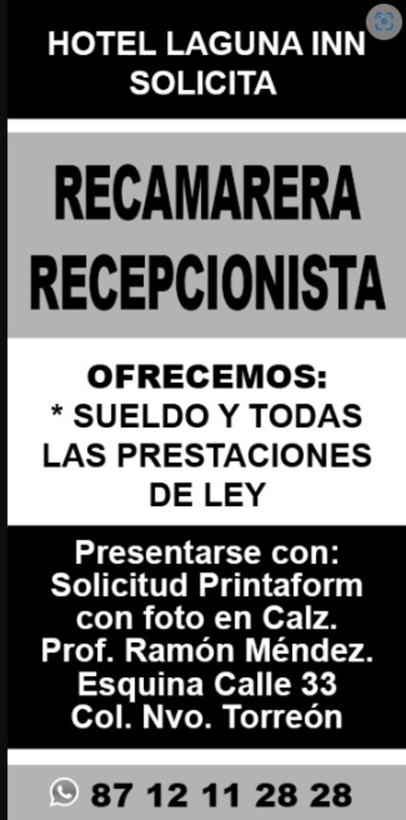 SESOLICITARECAMARERAYRECEPCIONISTA