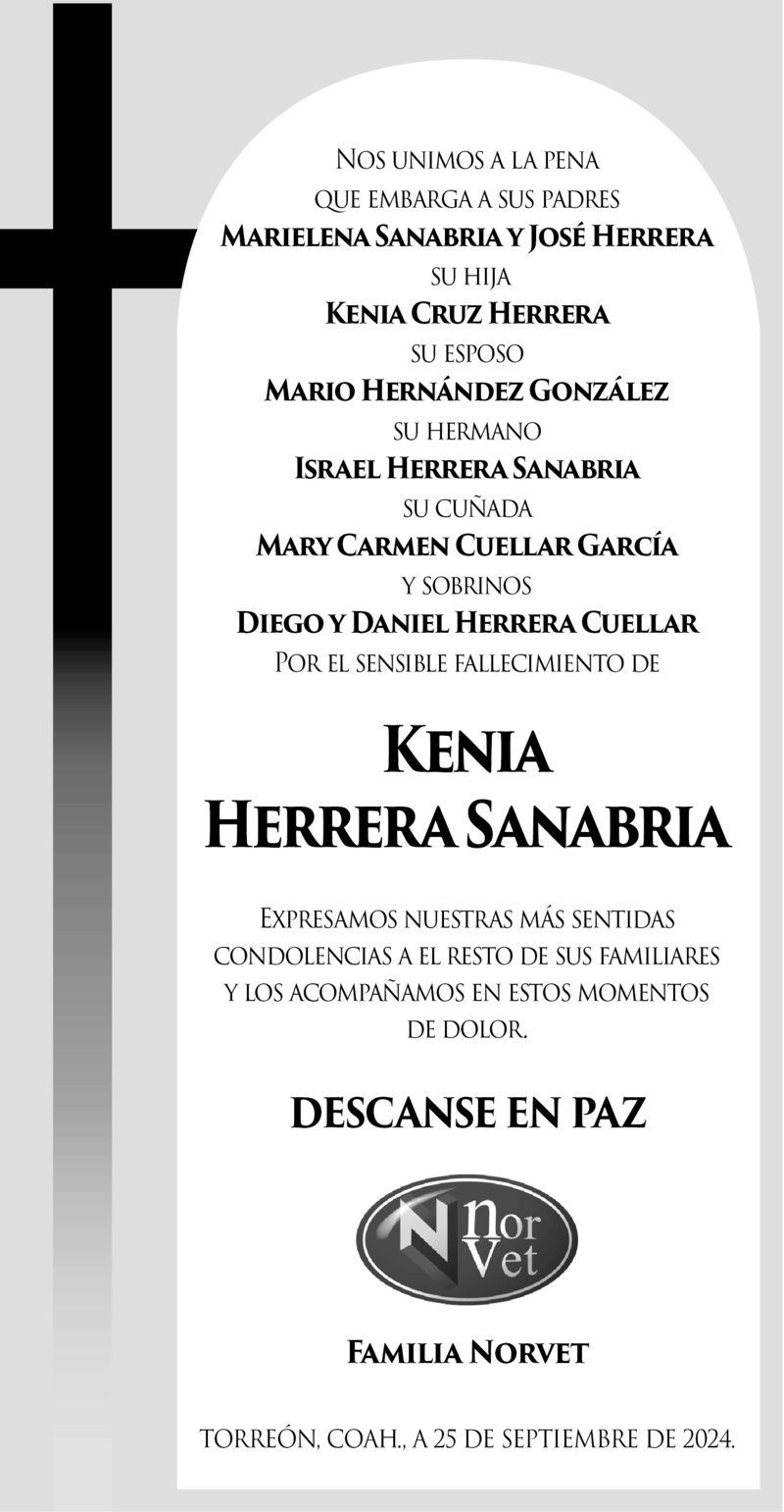 CONDOLENCIA A Kenia Herrera Sanabria