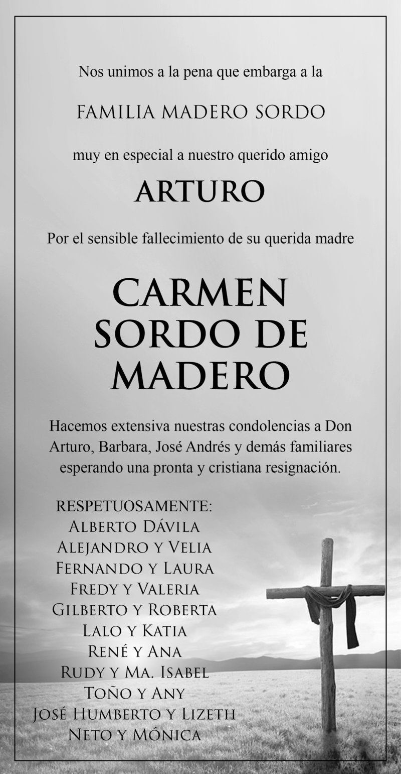 CONDOLENCIA - CARMEN SORDO DE MADERO 