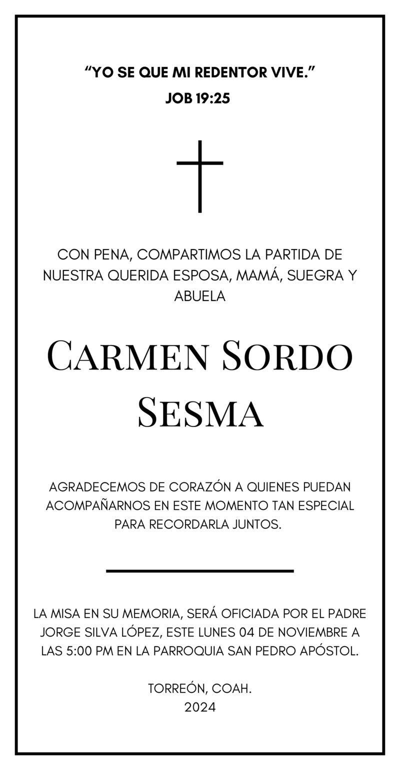 CONDOLENCIA - Carmen Sordo de Madero 