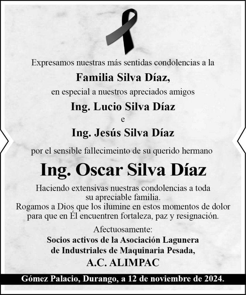 CONDOLENCIA: LUCIO SILVA DIAZ; ING JESUS SILVA DIAZ