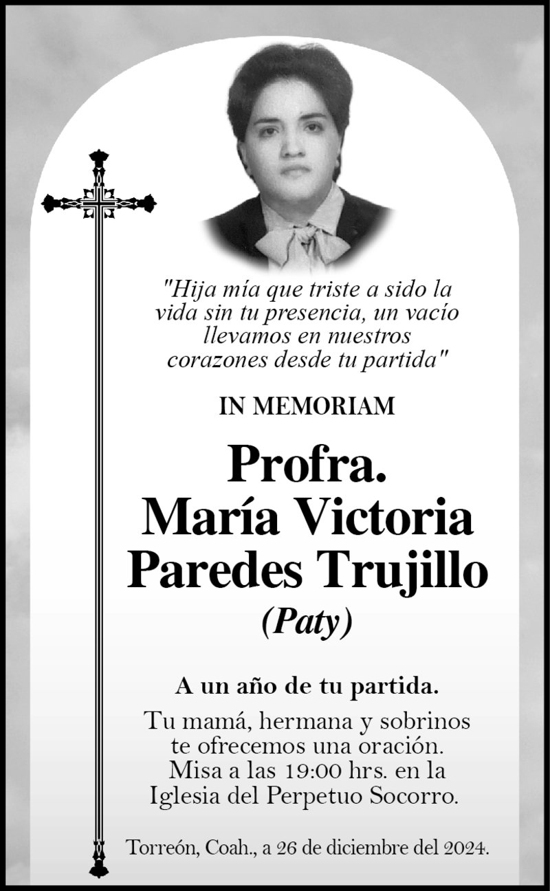 IN MEMORIAM PROFRA MARIA VICTORIA PAREDES TRUJILLO