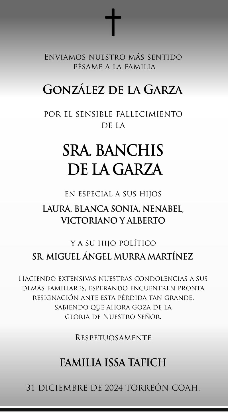 ESQUELA SRA BANCHIS DE LA GARZA