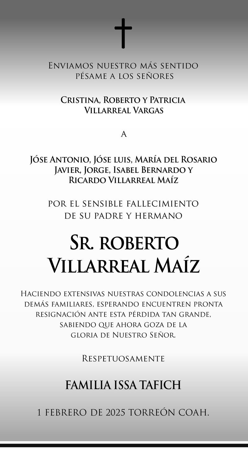 CONDOLENCIA SR. ROBERTO VILLARREAL