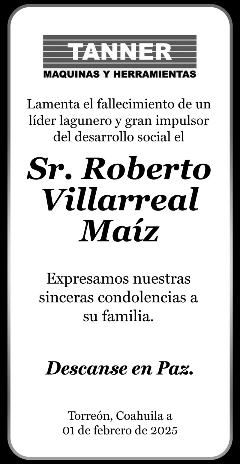 CONDOLENCIA VILLARREAL MAÍZ.