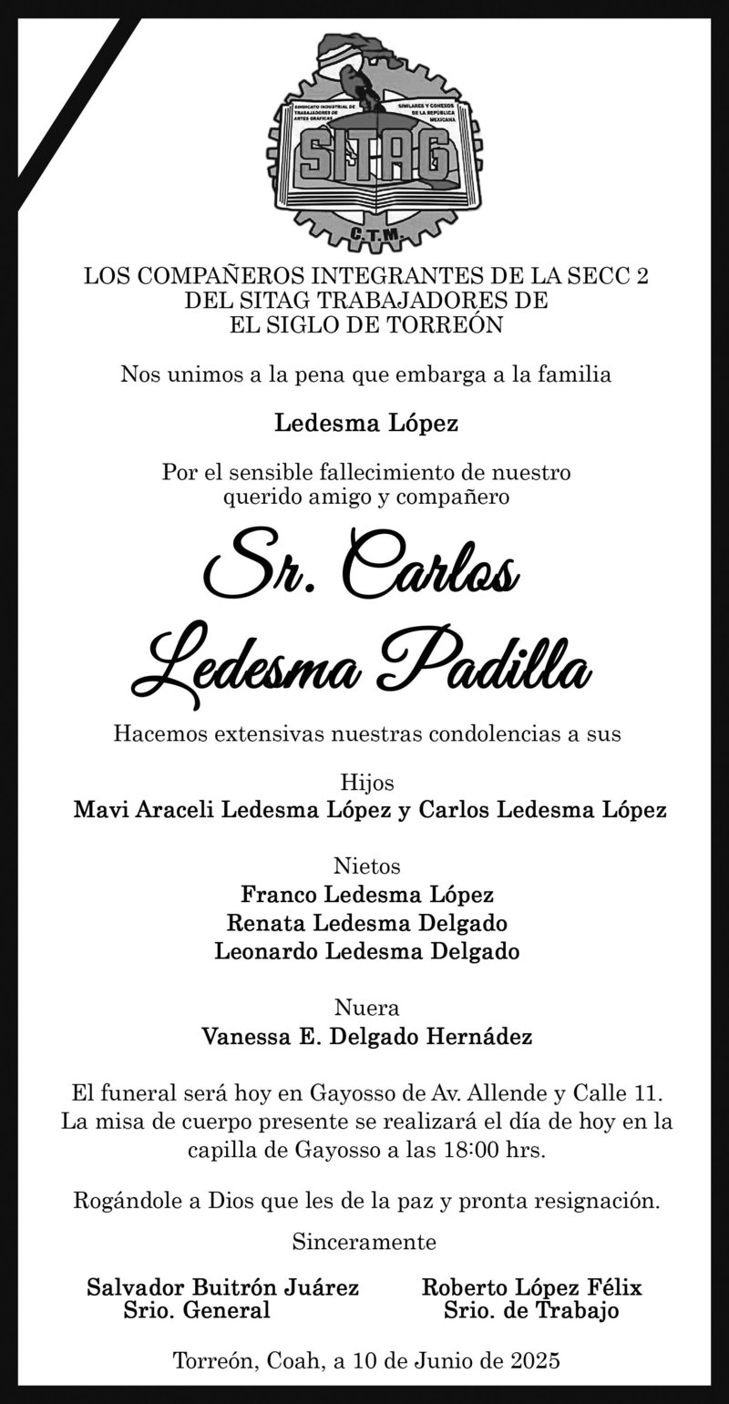 CONDOLENCIA SINDICATO .