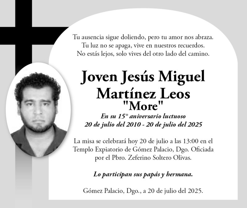 IN MEMORIAM JOVEN JESUS MIGUEL MARTINEZ LEOS
