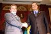 El presidente de Brasil,  Luiz Inacio Lula da Silva a su llegada a Monterrey.