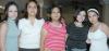  03 de julio
Juanis Rodríguez acompañada de sus amigas Martha Alanís, Verónica Olague, Mariana Viesca y Mayra Rodríguez, quienes la acompañaron en su última despedida de soltera.