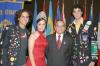 Javier Ruiz Rodríguez, nuevo presidente del Club Rotario de Torreón y Mariana I, reina de la feia, acompañados de Alexander Roder y Jiovany Muratori.