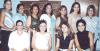 Lucila Hernández García acompañada de Lilia Fahur, Morena MArtínez, Angélica Romo, Mary García, Laurencia Martínez, Laurencia González y Claudia Mendiola, en su despedida de soltera.