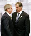 Bush, second from right, speaks with Peruvian President Alejandro Toledo, second from left, and Peruvian Foreign Minister Manuel Rodriguez Cuadros, left, and Toledo's wife, Elaine Karp,