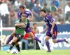 El ecuatoriano Christian Benítez estuvo muy enjundioso y participativo en la cancha y a punto estuvo de estrenarse con la casaca de los Guerreros, en esta ocasión verdinegra, pero su tiro fue muy cruzado.