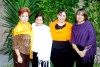 05102008
Yola de Pacheco, Lupita de Pereyra, Lilia de Rocha y Elvira de Arredondo, fueron las anfitrionas de la junta mensual del Club de Jardinería Margarita
