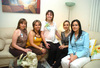 17042009 Será niño. Laura en la compañía de Blanca Jáquez, Angélica de Manzo, Myriam Lerma y Mónica de Pinnot, asistentes a su fiesta de canastilla efectuada recientemente.