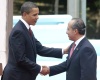 El presidente Felipe Calderón dio la bienvenida a su homólogo estadounidense, Barack Obama, en una ceremonia realizada en la residencia oficial de Los Pinos.