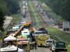 La colisión ocurrió justo cuando el vehículo disminuía su velocidad debido a la congestión de tránsito por obras de construcción en la autopista.
