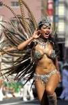 Con un desfile de tambores, pitos, carrozas y bailarinas japonesas que, con grandes plumas y pequeños tangas, se esforzaron por imitar el carnaval de Río.