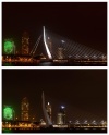 El puente Erasmus antes  y durante La Hora de la Tierra en Rotterdam (Holanda).