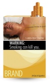 Así, los fumadores pueden encontrar la frase 'los cigarrillos son adictivos' junto a la imagen de un hombre que exhala el humo del tabaco a través de un agujero en la garganta.